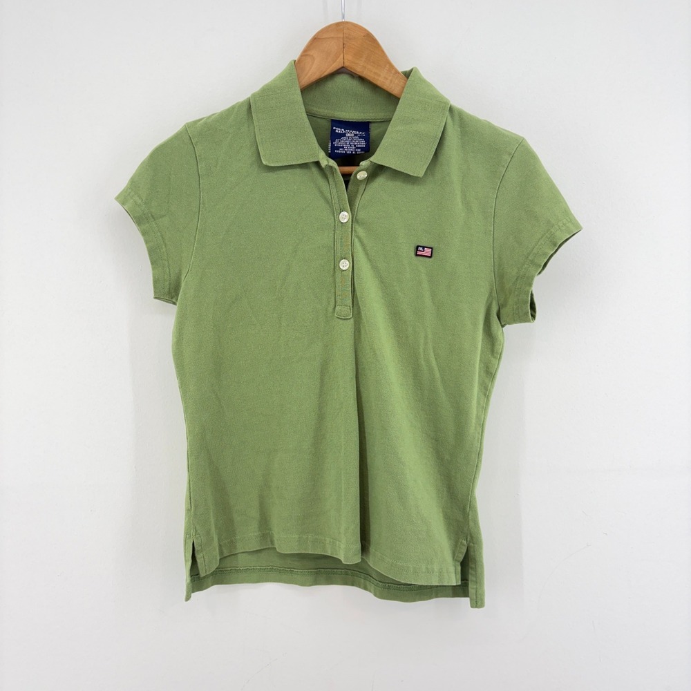 Y2K Polo Ralph Lauren Womens Green Short Sleeve Polo Shirt Med Vintage Preppy
